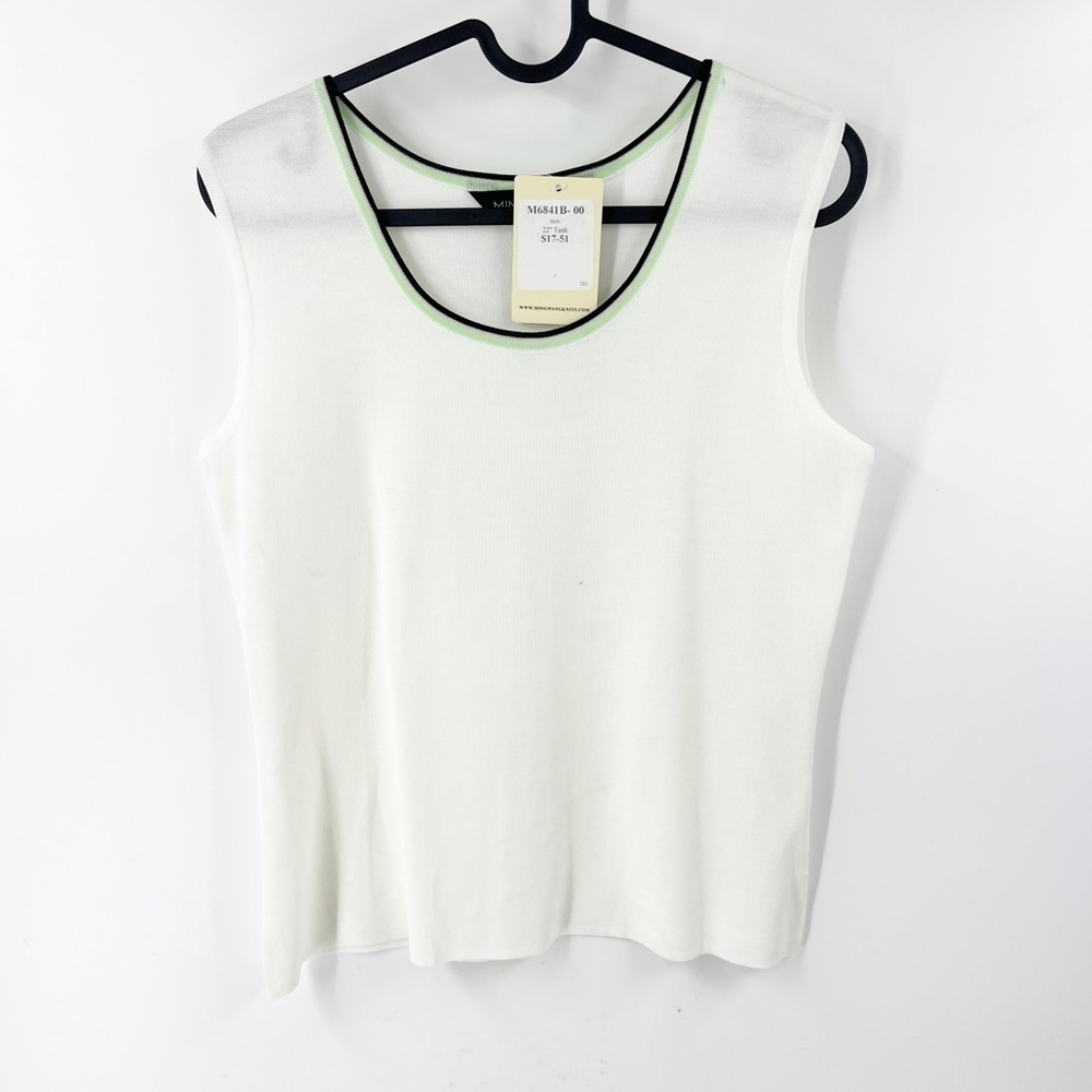 ✅ NWT MING WANG WHITE TANK WITH BLACK AND GREEN TRIM SIZE SMALL